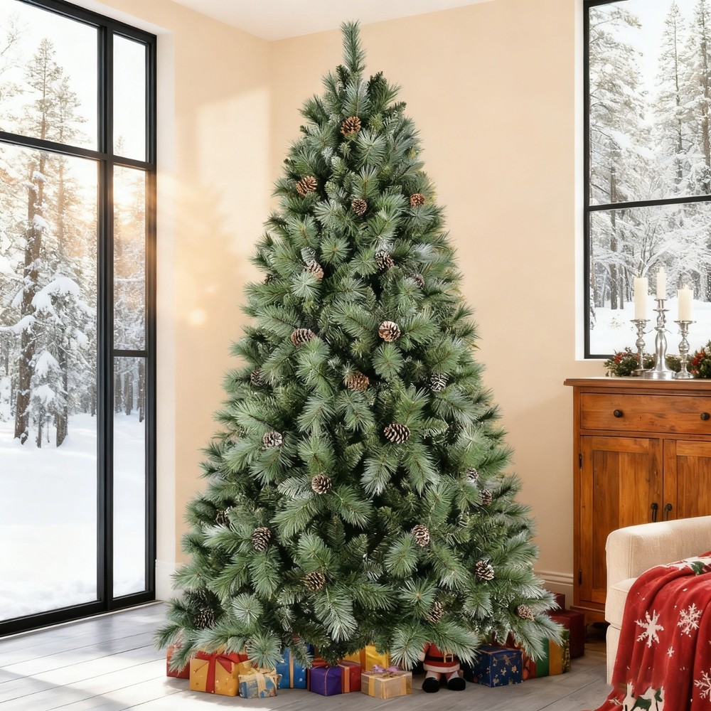 7ft Snow Tips Artificial Christmas Tree Pre-Decorated  Xmas Tree with Pine Cones
