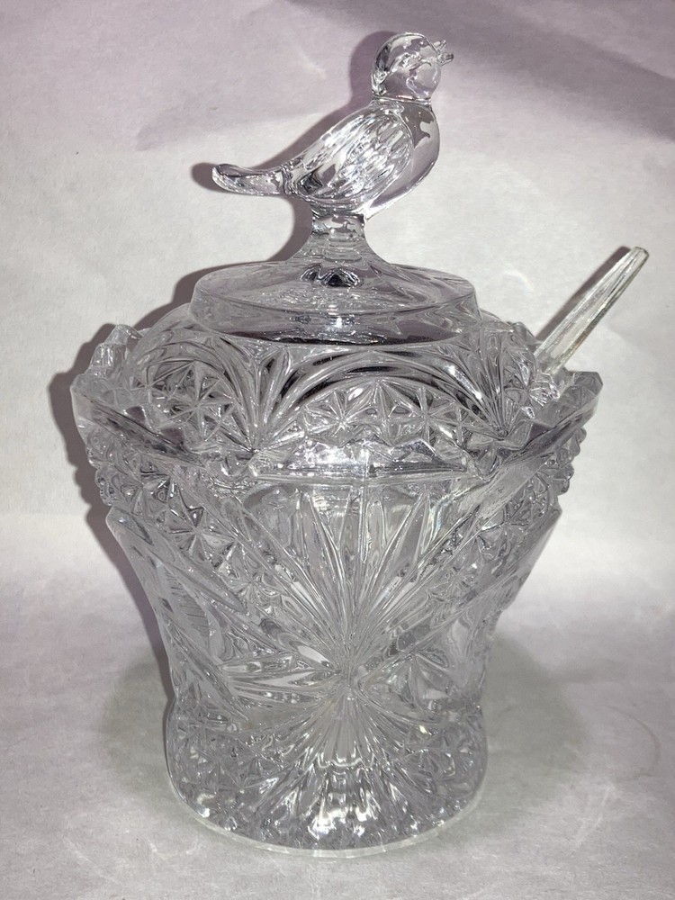 Hofbauer Byrdes Crystal Jam or Condiment Jar With Spoon
