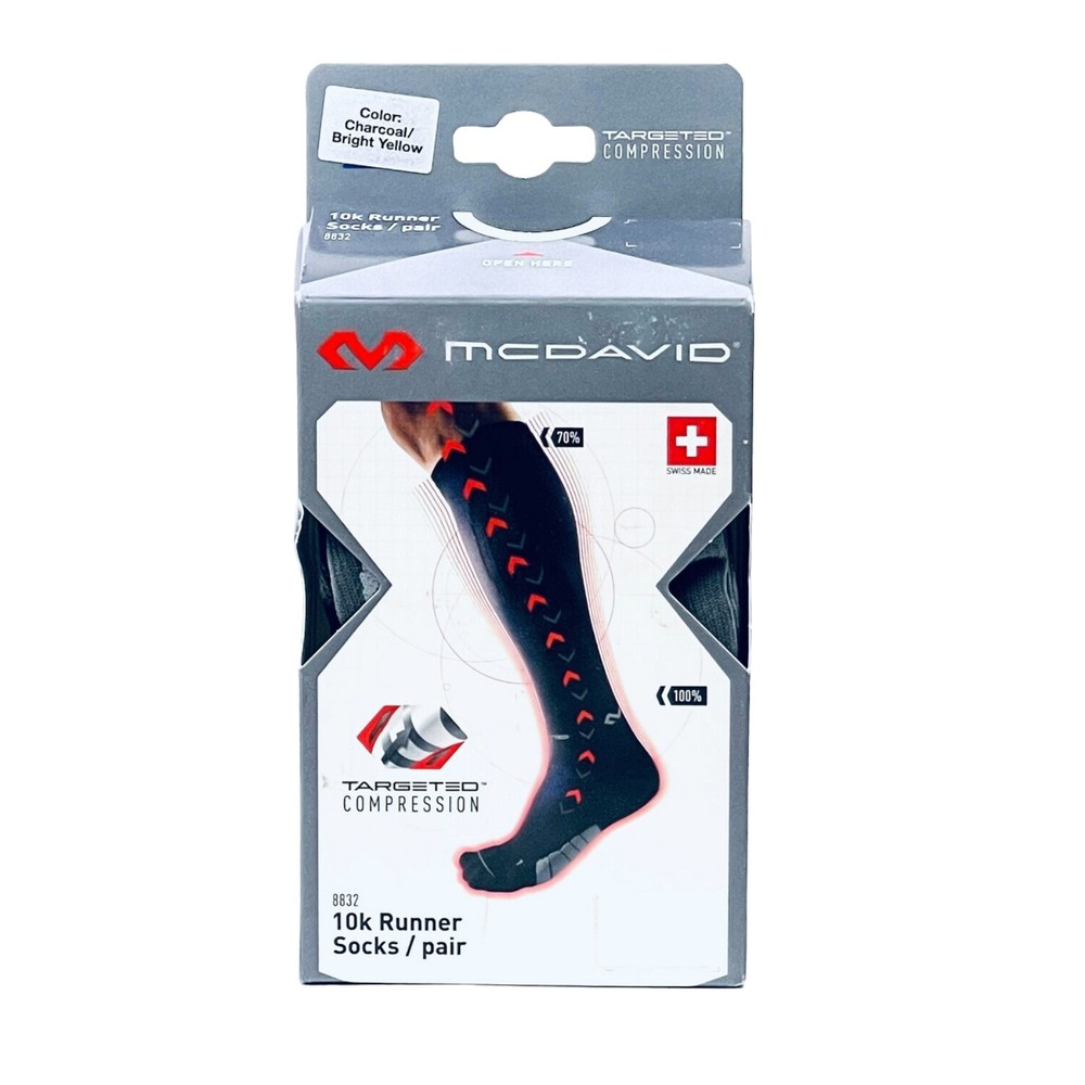 Mcdavid Targeted Compression 10k Runner Socks/pair Small - Charcoal/Br. Yellow