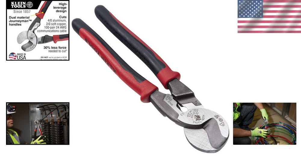 Klein Tools J63225N High-Leverage Cable Cutter & Stripper - Precision Cutting