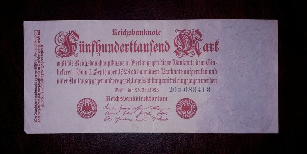 Germany"Weimar hyperinflation" 500.000 mark banknote, 1923year(normal condition)