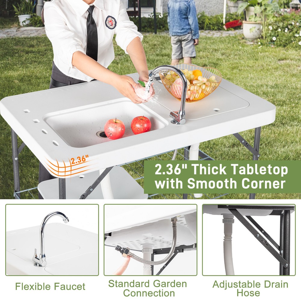 HDPE Rectangular With Barbed Wire Foldable Outdoor Fish Killing Table White