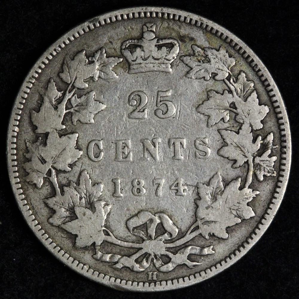 1874-H Canada SILVER Twenty Five Cents E309 KIJCH