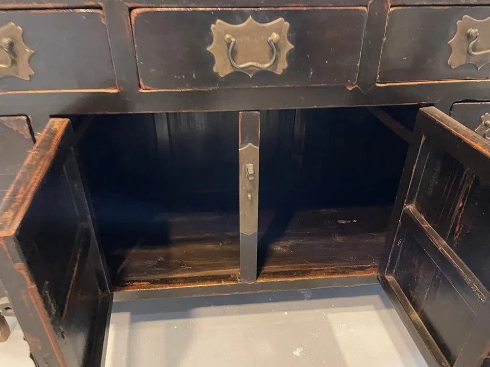 Antique Asian Black Lacquer Drawers Sideboard Buffet Credenza
