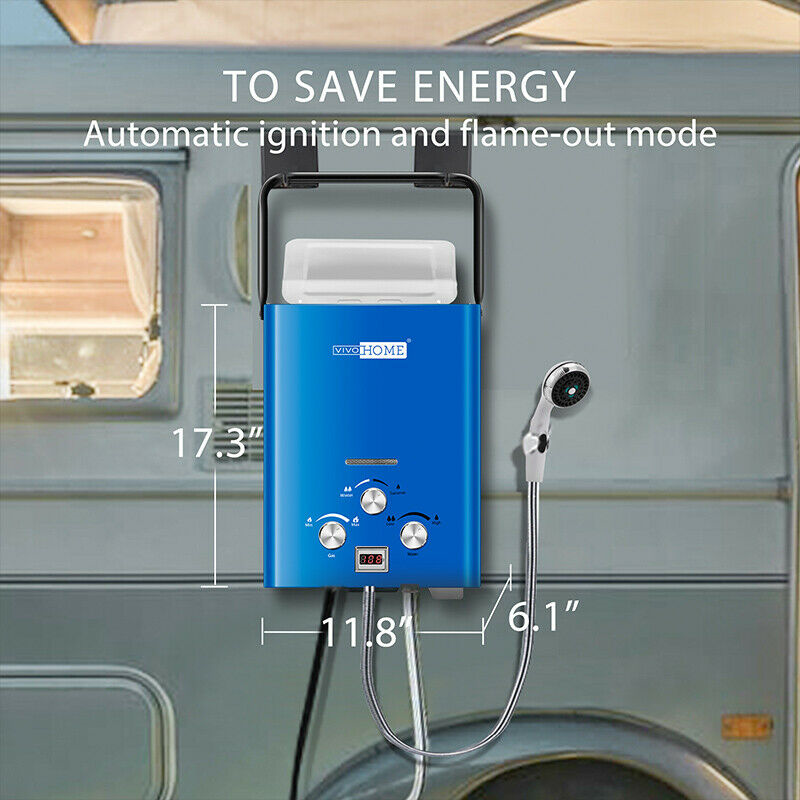 Portable 1.6GMP 6L Propane Gas Tankless Water Heater Digital Display RV Camping