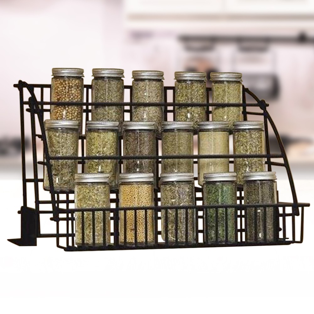 3 Tier Pull down Cabinet Spice Rack Organizer,Metal Storage Shelf for Kitchen