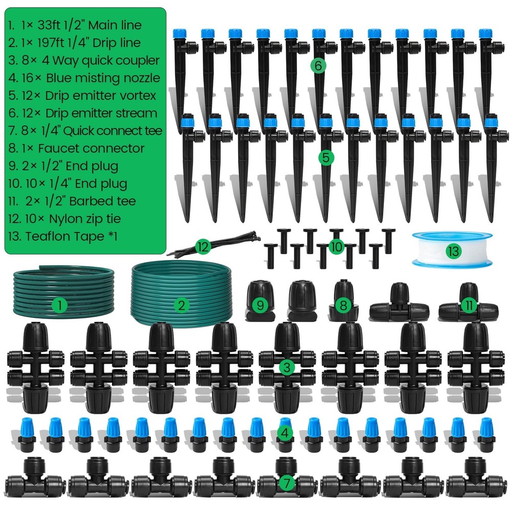 230FT Drip Irrigation System, Quick-Connect Automatic Garden Watering Misting...