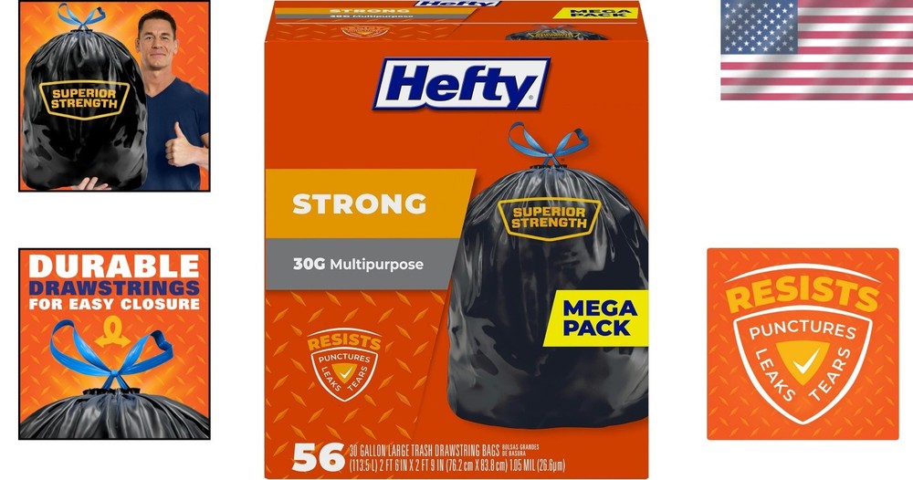 Versatile 30 Gallon Trash Bags Unscented Drawstring for Cleanup Projects 56 Pack