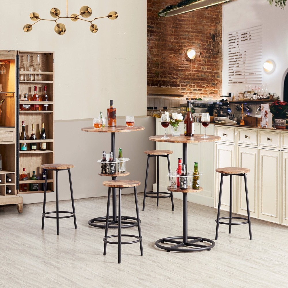 3 Piece Bar Table +2 Stools Set Round Wine Rack Table Outdoor Dining Kitchen Pub