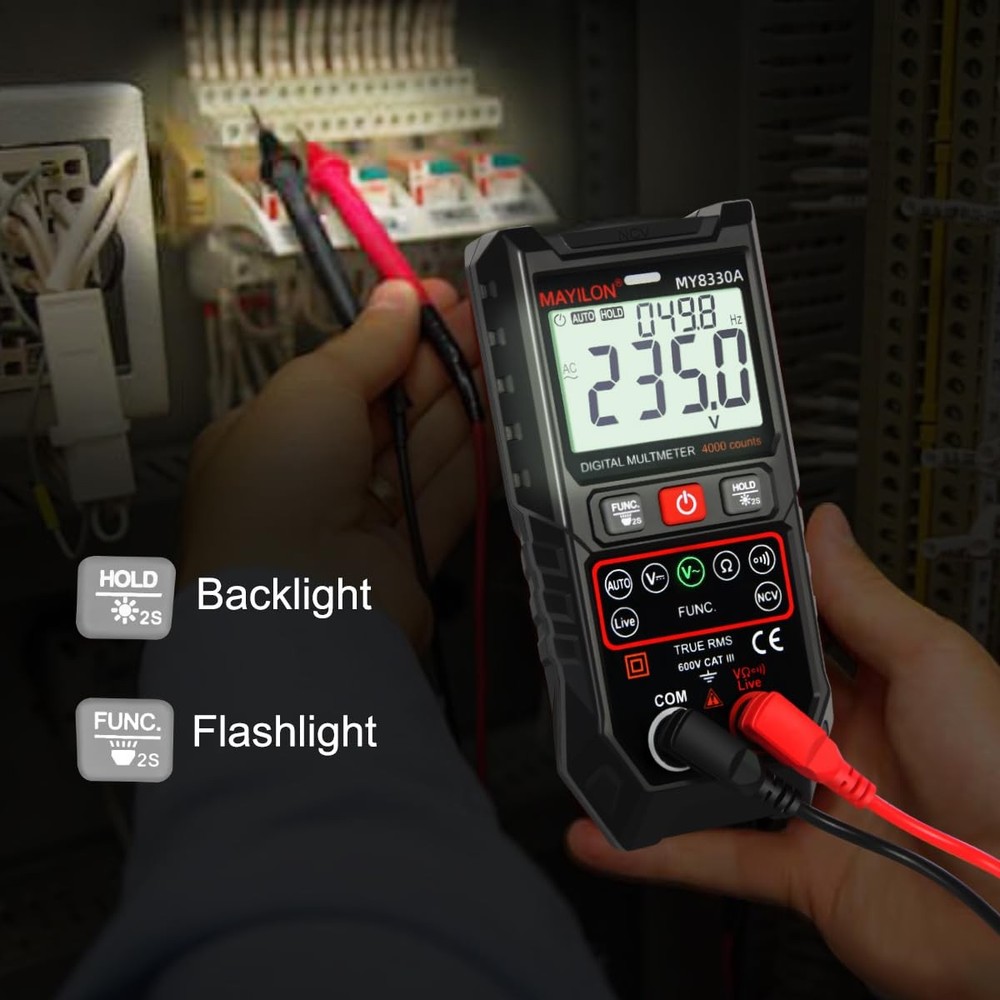Digital Multimeter TRMS 4000 Counts DC AC Voltage MY8300A, black