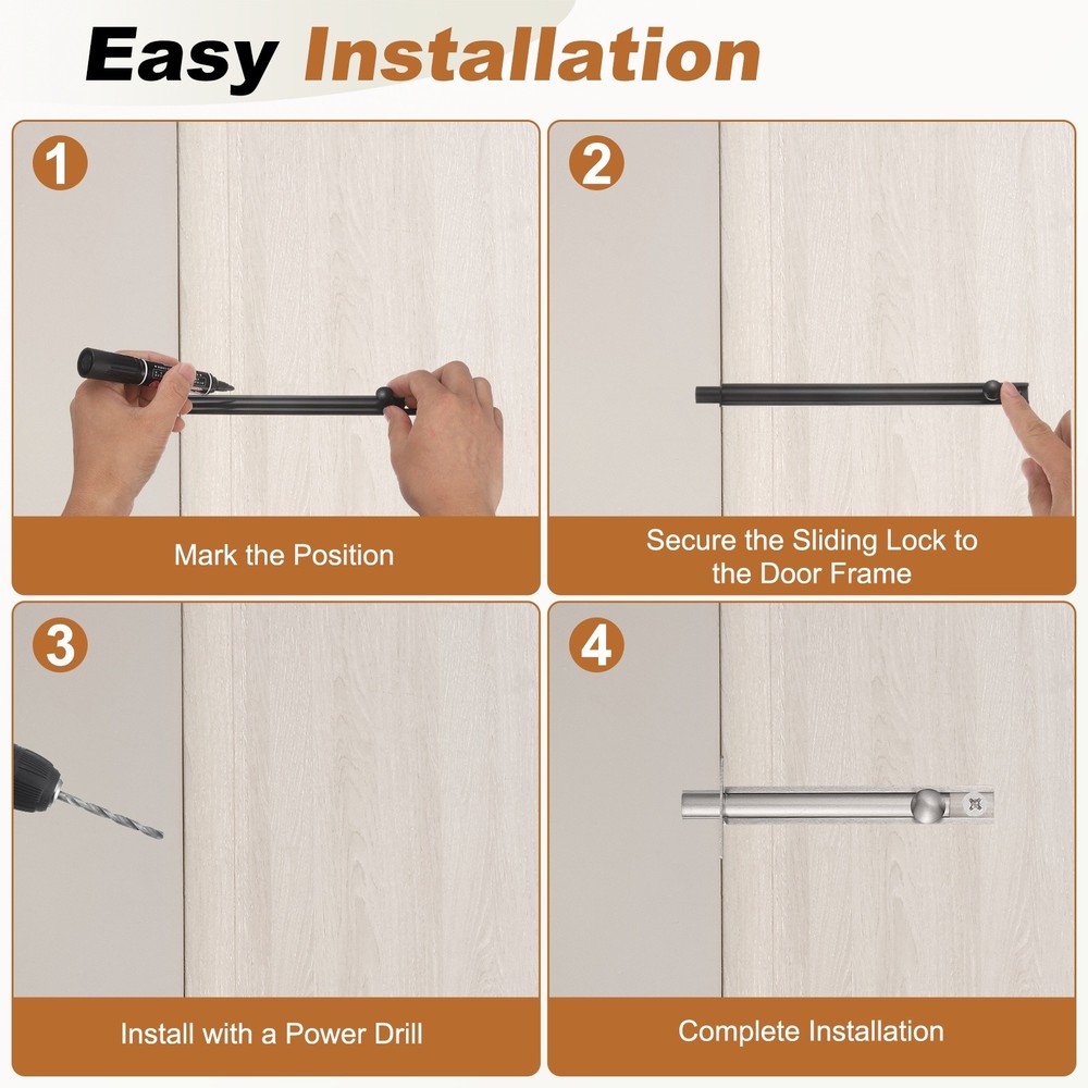4" Solid Brass Surface Bolt, Polished Slide Latch Door Lock, Brass Tone