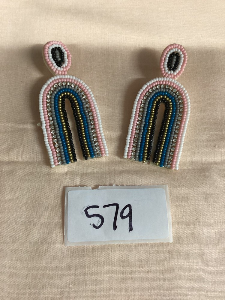Vintage U Shape Beaded Rainbow Earrings