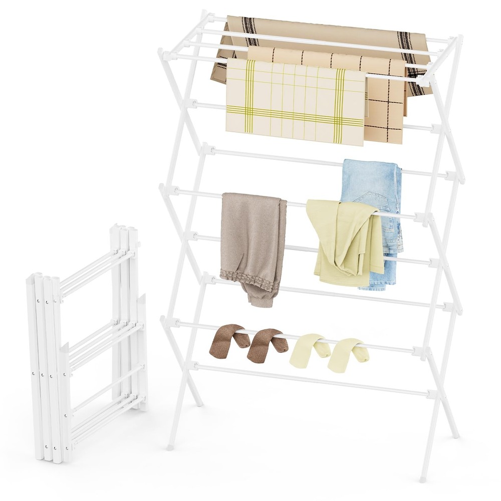 Drying Rack Clothing, 3-Tier Clothes Drying Rack Foldable, Antirust Laundry D...