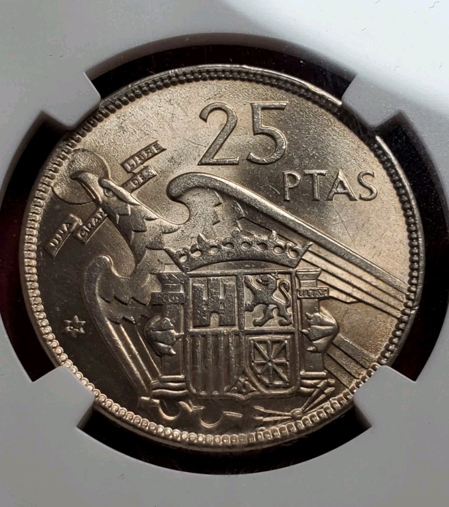 ☆1957 (64) MS64 Spain 25 Pesetas NGC☆