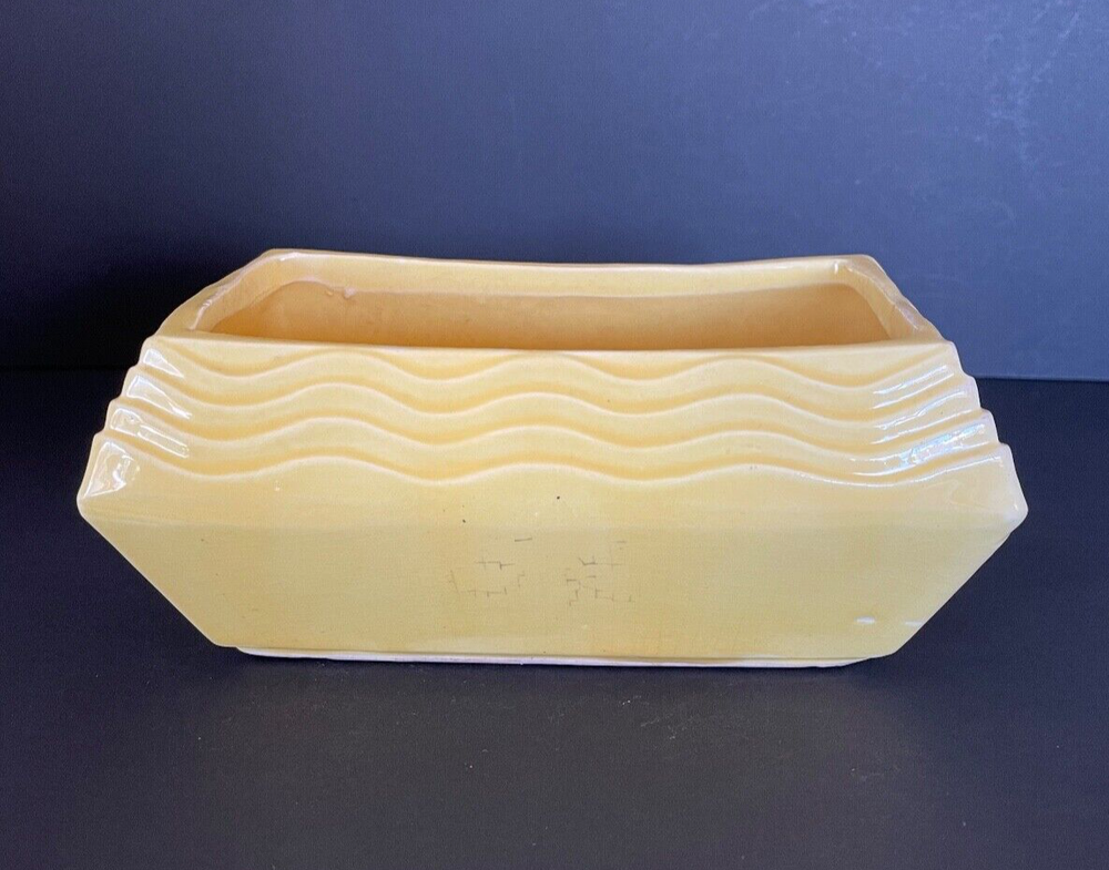 Vintage McCoy USA Yellow Rectangular Planter Wavy Pattern, Art Deco