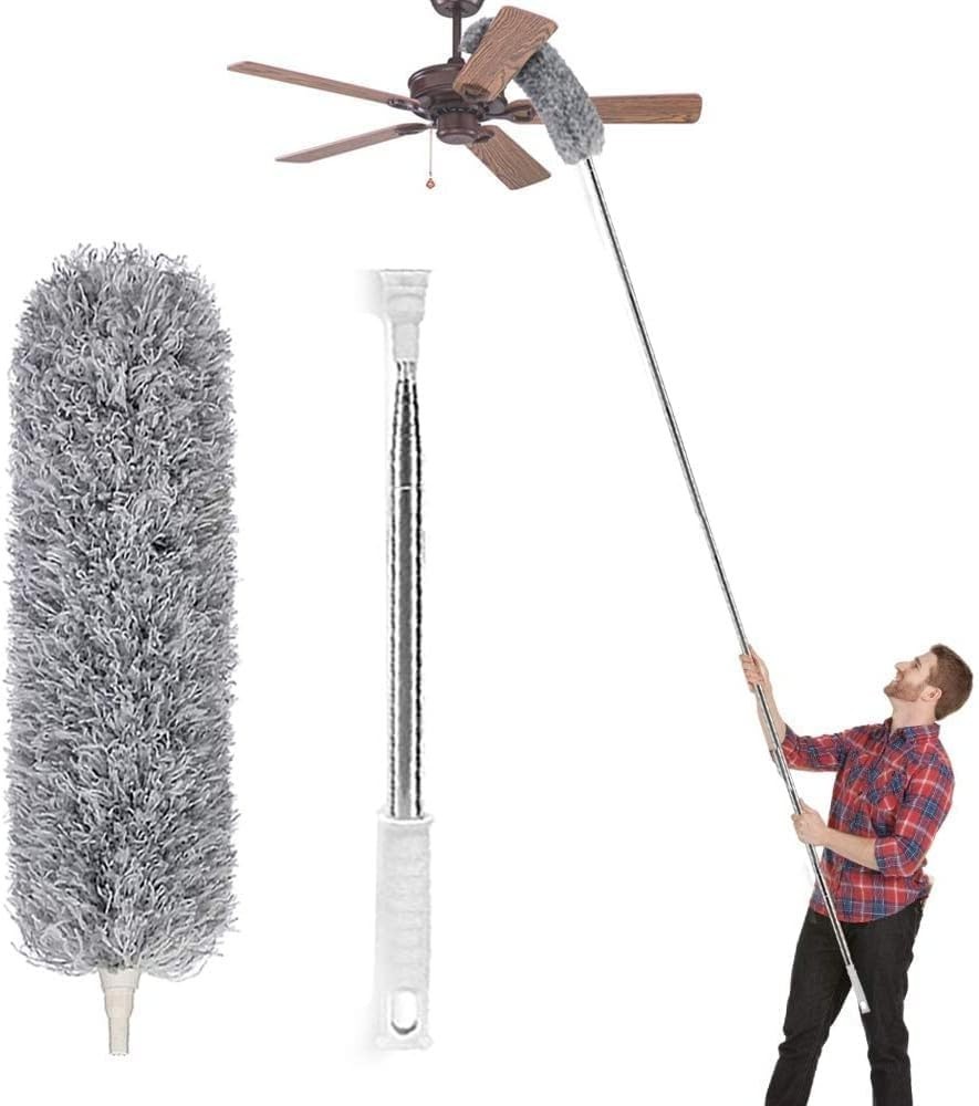 Bendable Microfiber Duster with Extendable 100-Inch Pole for Ceiling Fans & More