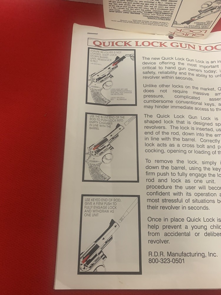 Vintage Quick Lock Gun Lock System For .38&.357 Solid Frame Revolvers-New