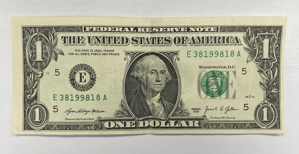 ERROR NOTE- $1 Dollar Miscut/Misaligned-Off Center 2021 Series E38199818A