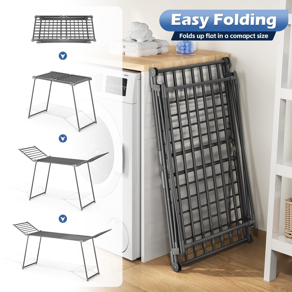 Clothes Drying Rack Foldable, Large Drying Rack Clothing Retractable, Metal C...