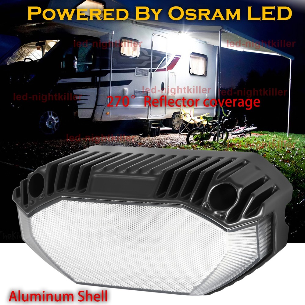 Black LED RV Exterior Porch Utility Light 12V Camper Lamp 6000K For Trailer Boat