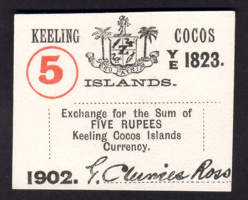 Cocos Keeling Islands P-S128.. (1902) 5 Rupees.. UNC