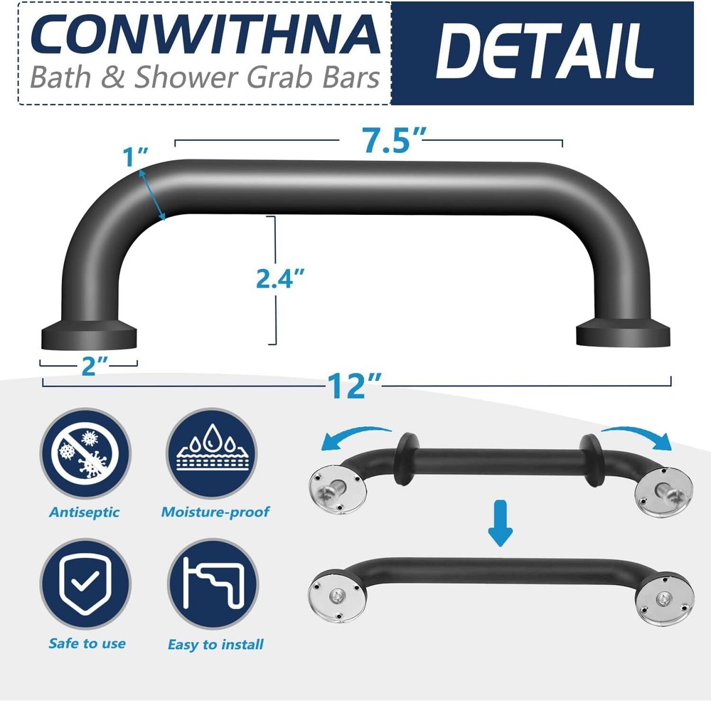 Safety Handle Bar Iron Outdoor Deck Rail 12", Black