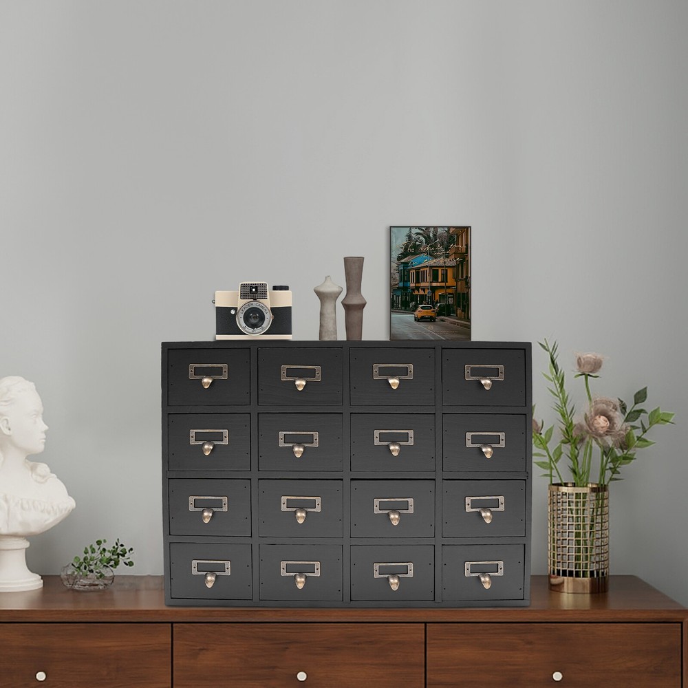 16-Drawer Storage Cabinet with Rustic Design for Organizing Essentials