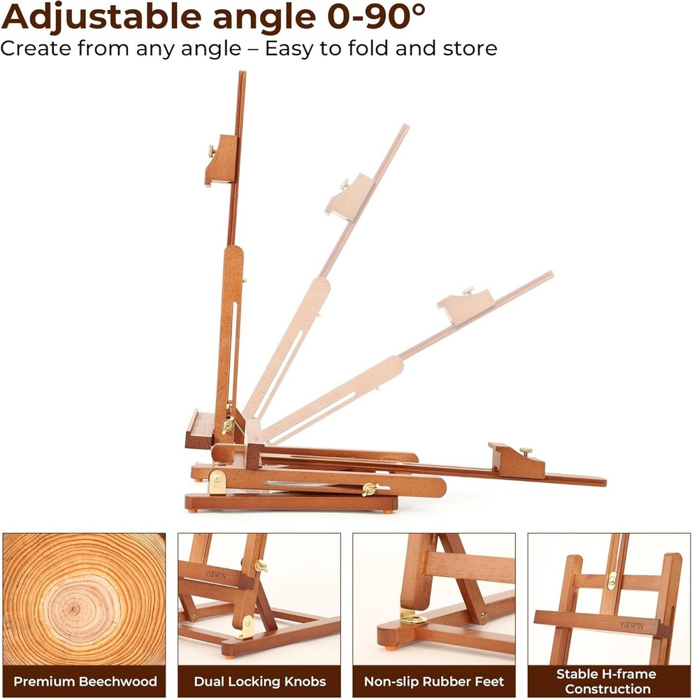 25" H-Frame Tabletop Easel for Painting, Adjustable Beech Wood Table Top Easel,