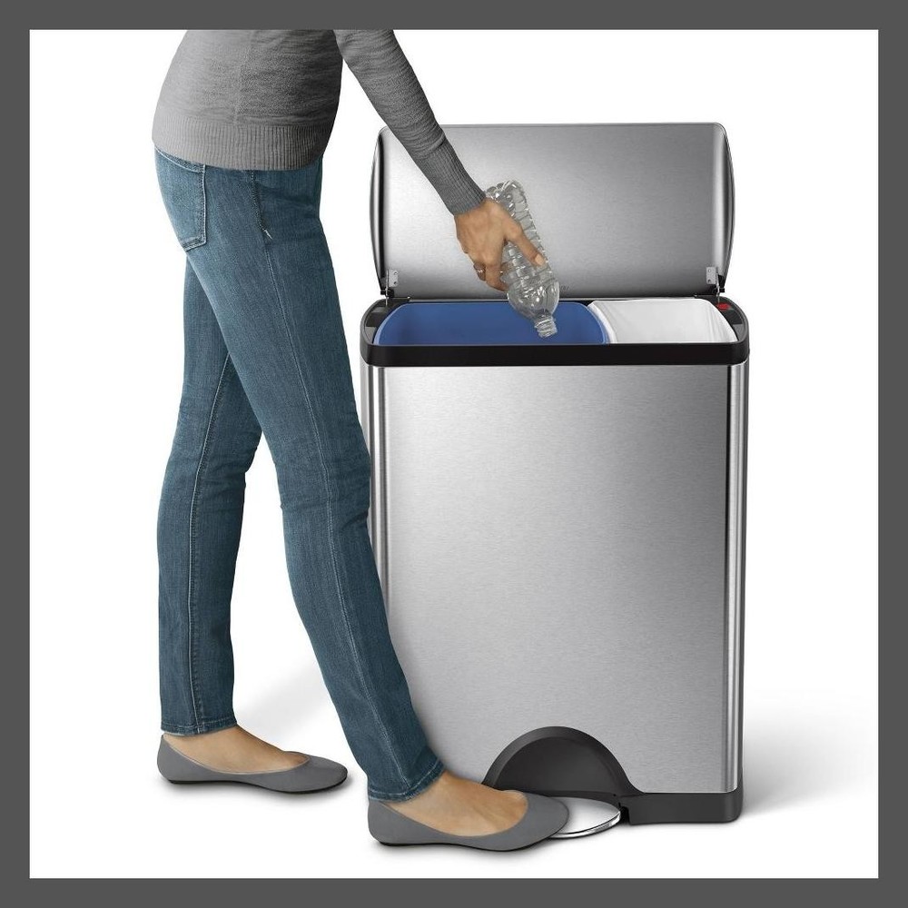 simplehuman Dual-Compartment Trash Can Silver 46L Dual Compartment Kitchen