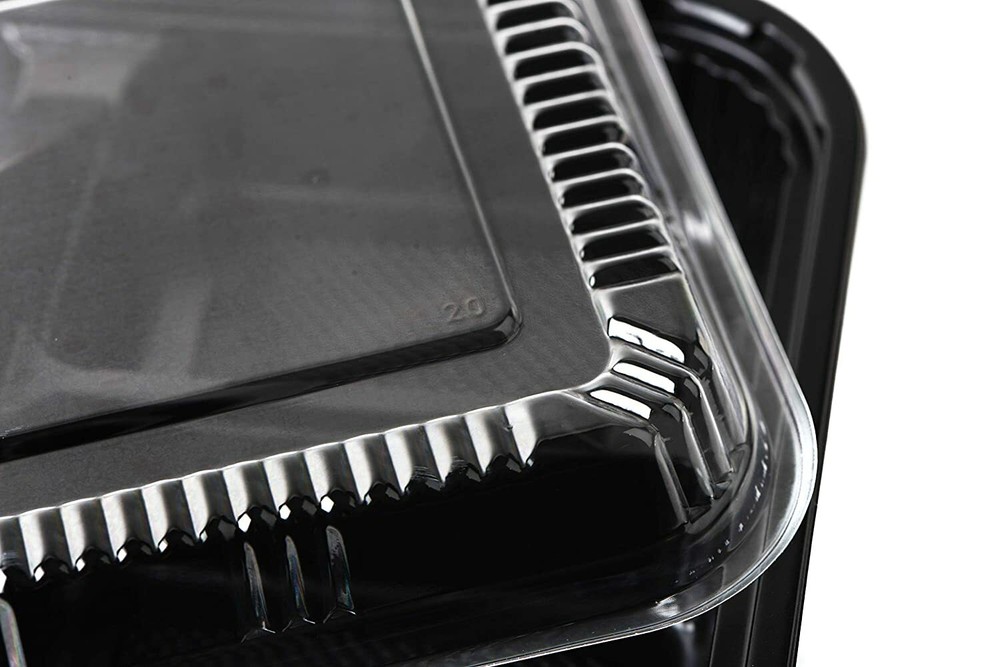 [ 45 Pack ] 3 Compartment Black Disposable Container with Lids