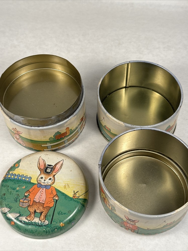 Vintage Bunny Tin 4 Layers Easter Spring Container