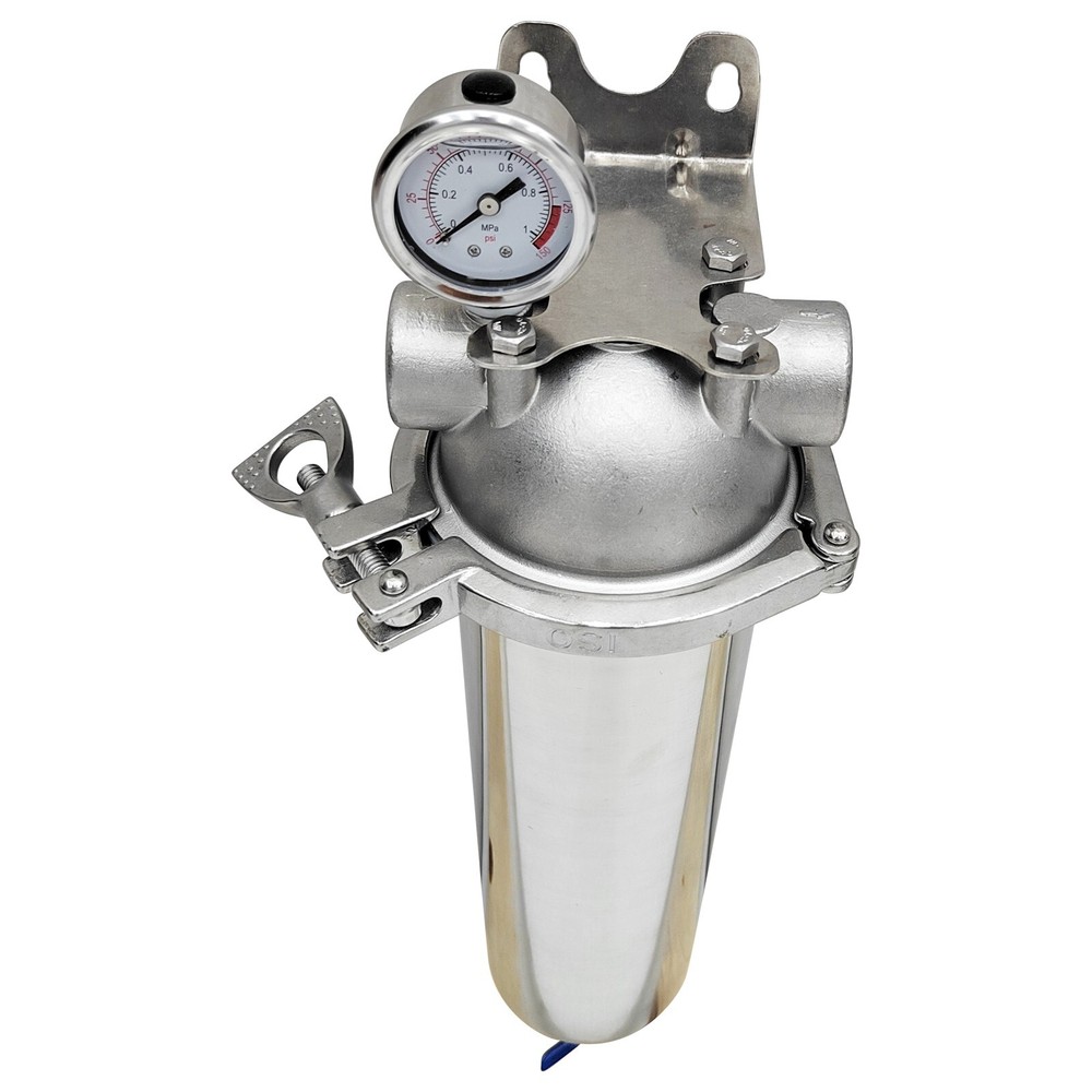 10" Corrosion-resistant Stainless Steel Filter w/Pressure Gauge 3/4"NPT 300 Mesh