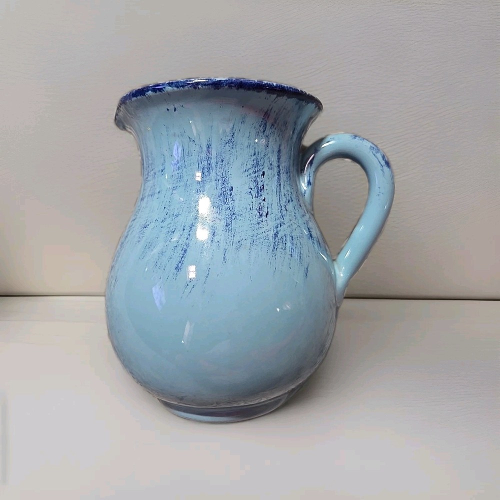 Rustic Ceramic Pitcher Jug Made In Italy Turquoise EUC