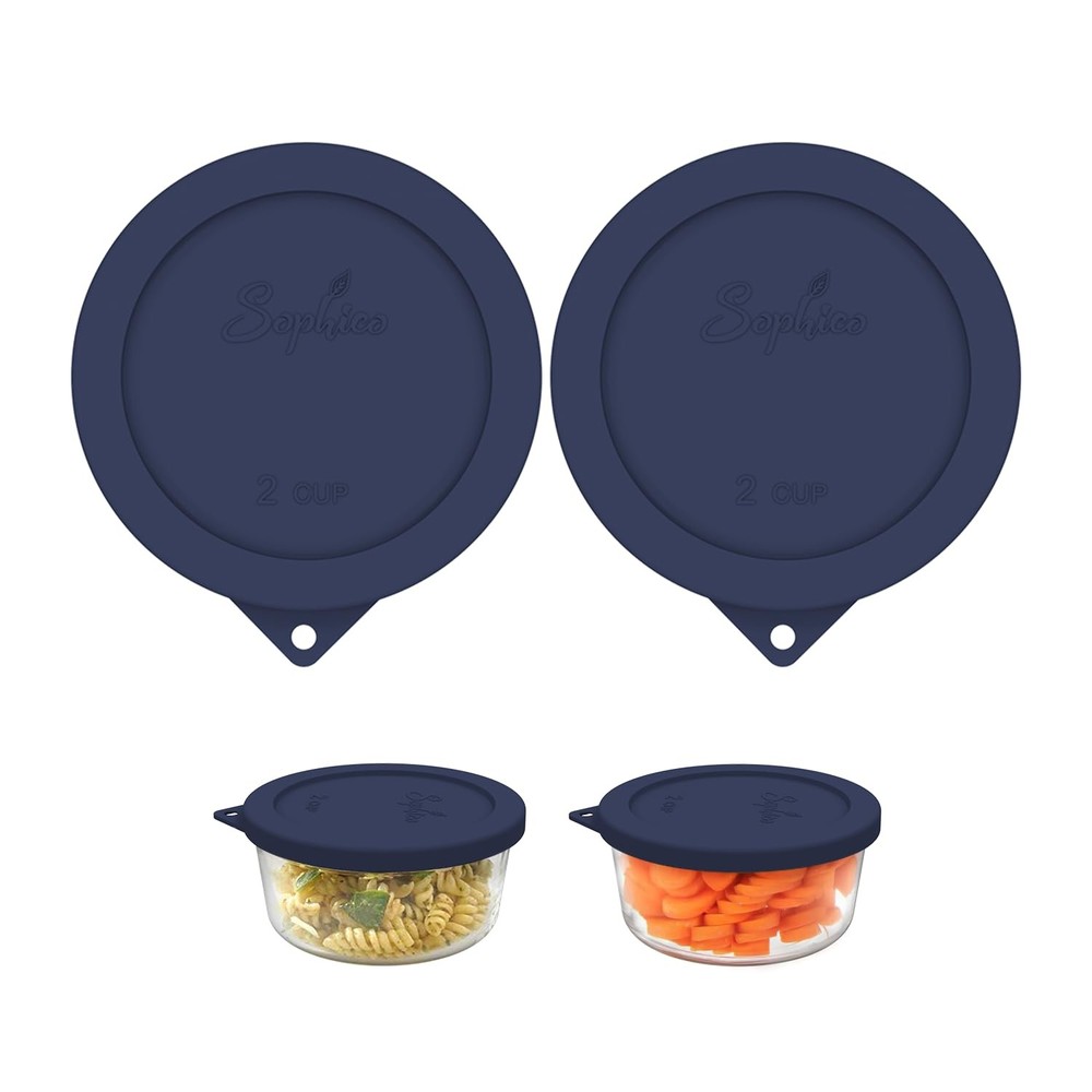 Sophico 2 Cup Round Silicone Storage Cover Lids Replacement navy blue-2 pack