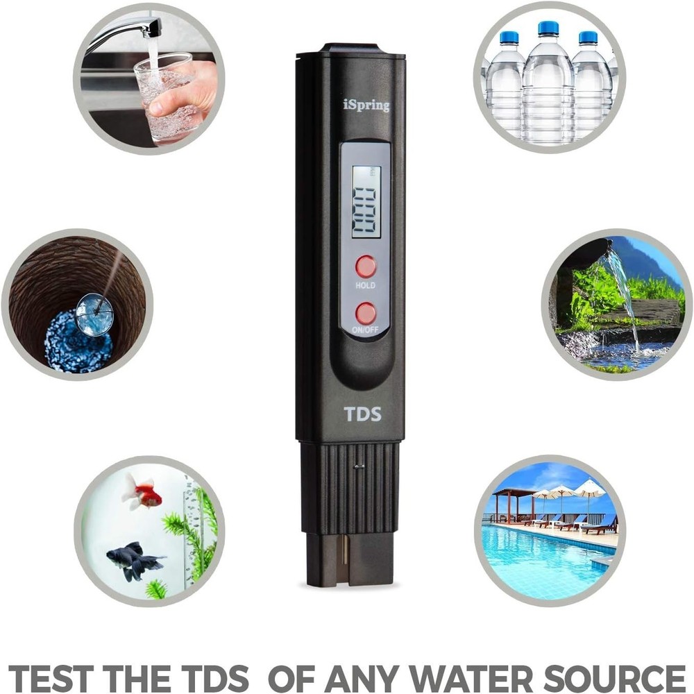 Digital 2-Button TDS Meter with Backlit LCD, Black