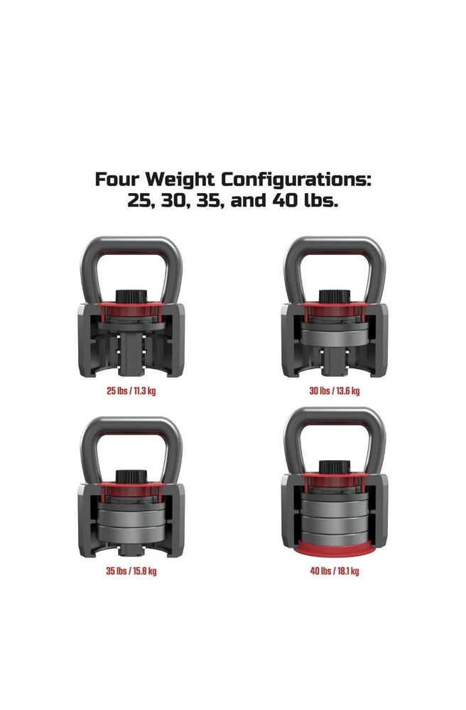FitRx 25 lbs SmartStack Wide handle Adjustable Kettlebell, 40 lbs, Black