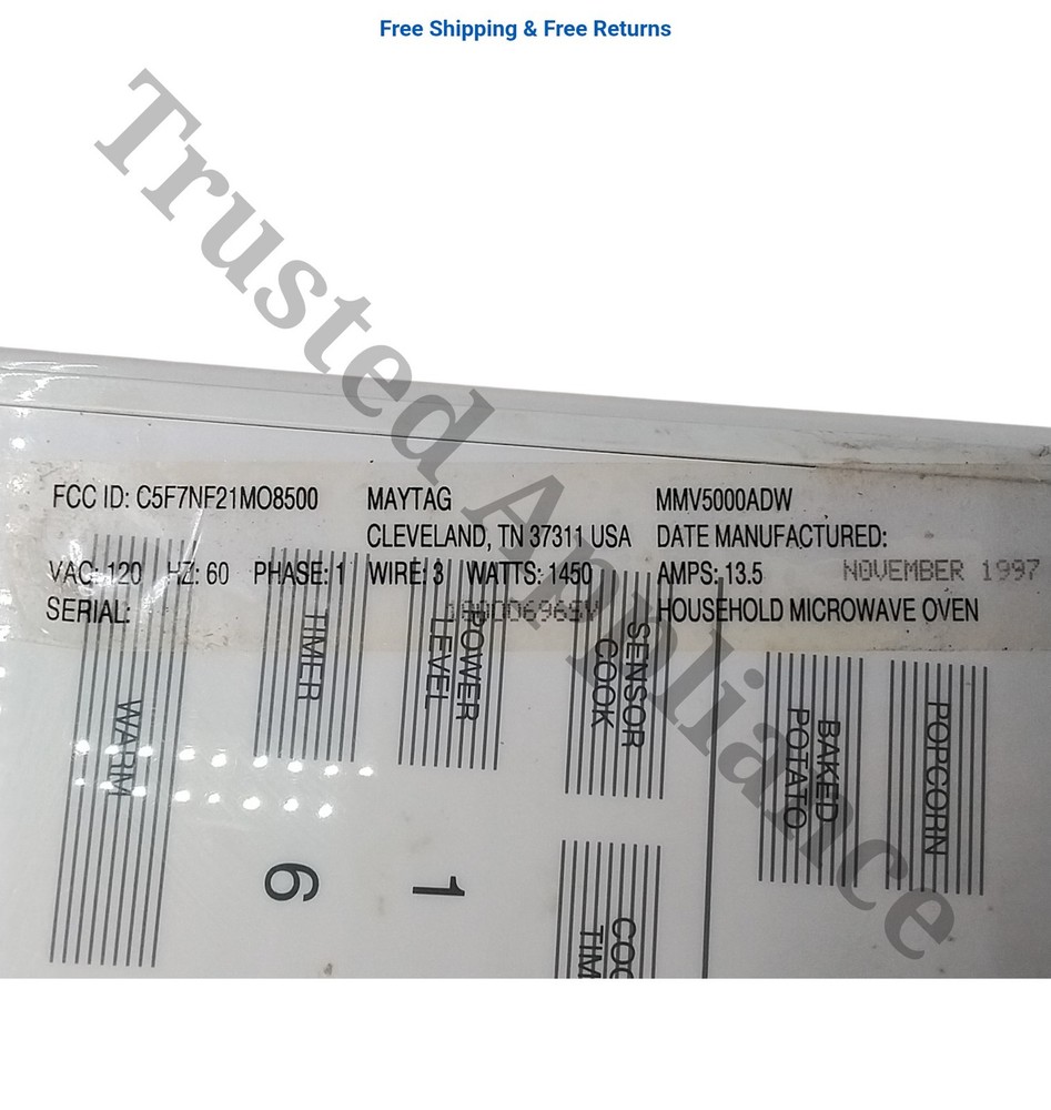 MAYTAG Microwave Control PANEL PART # 56001261 WHITE