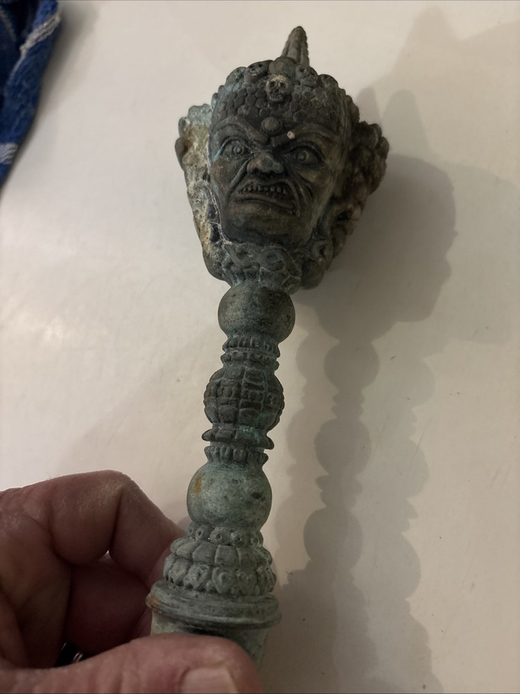 Antique Bronze ? Tibetan 2 Face Dagger Handle Read Description