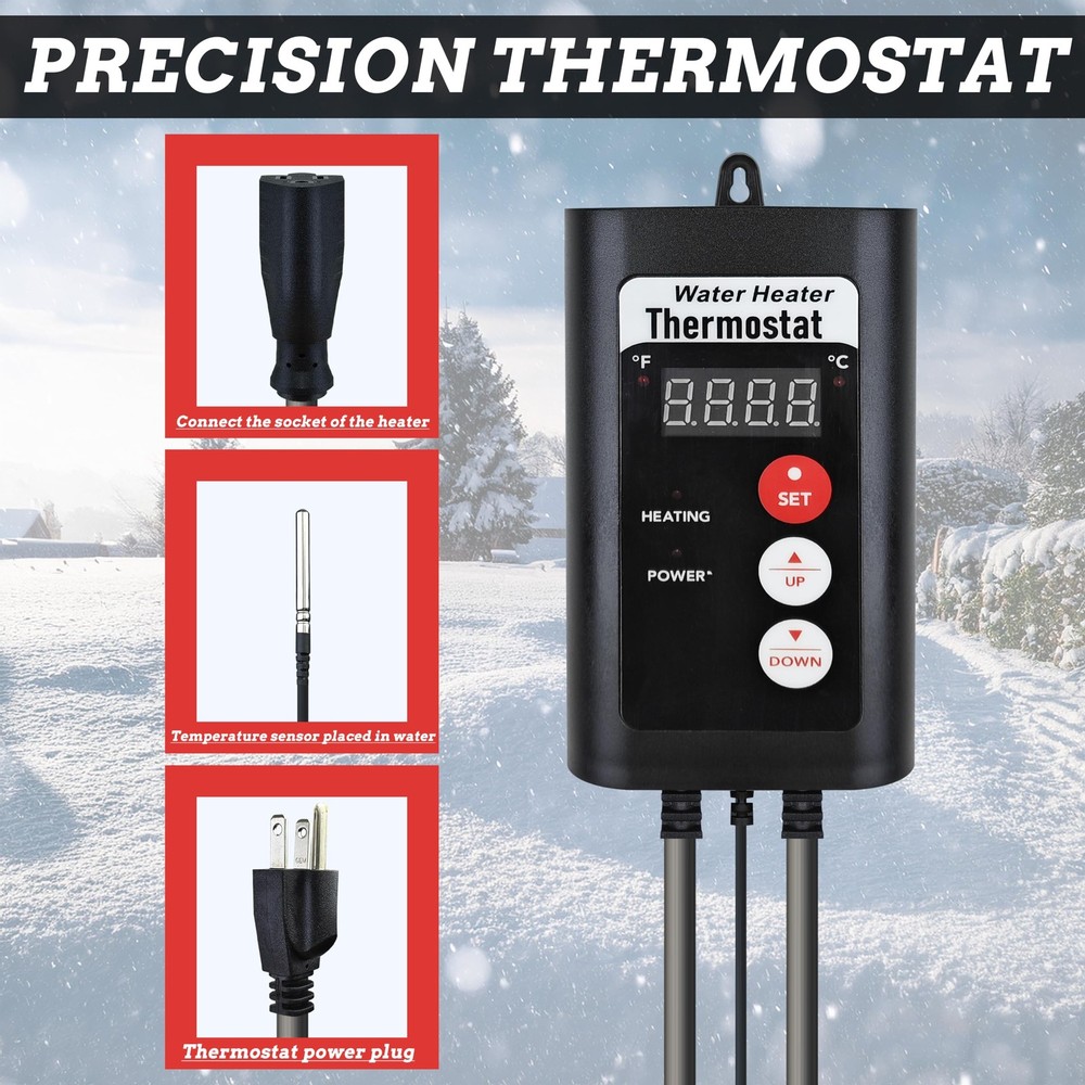 3000W 240V Immersion Water Heater with GFCI & Temp Control – Submersible Elec...