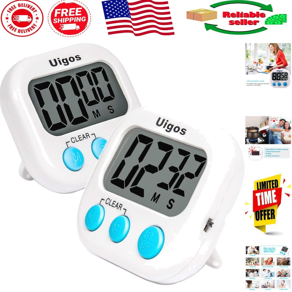 White 2-Pack Digital Timer II - Easy Read Timer with Retractable Stand & Alarm