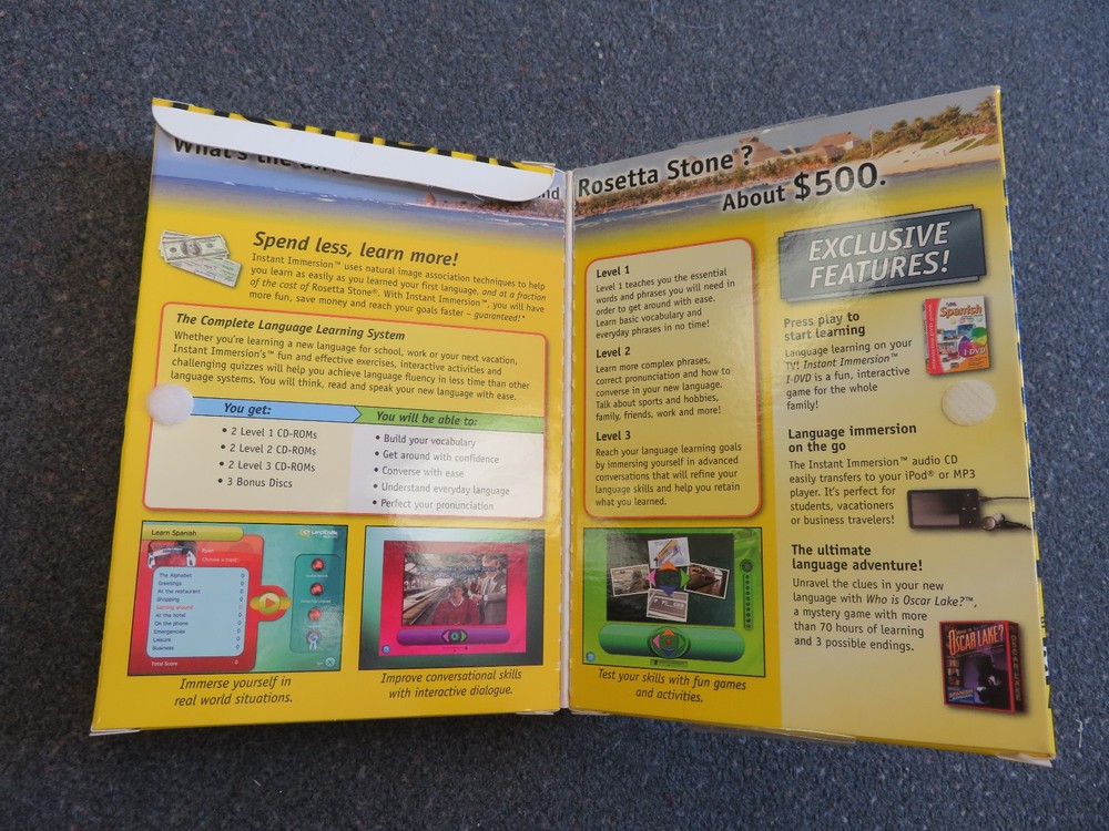 Instant Immersion Spanish Levels 1, 2, 3 Computer Software PC/MAC (9 Discs,2009)