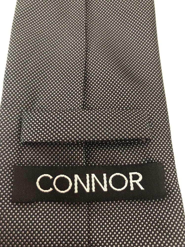 Connor Silk Men Tie Polyester Dark Grey White Dots