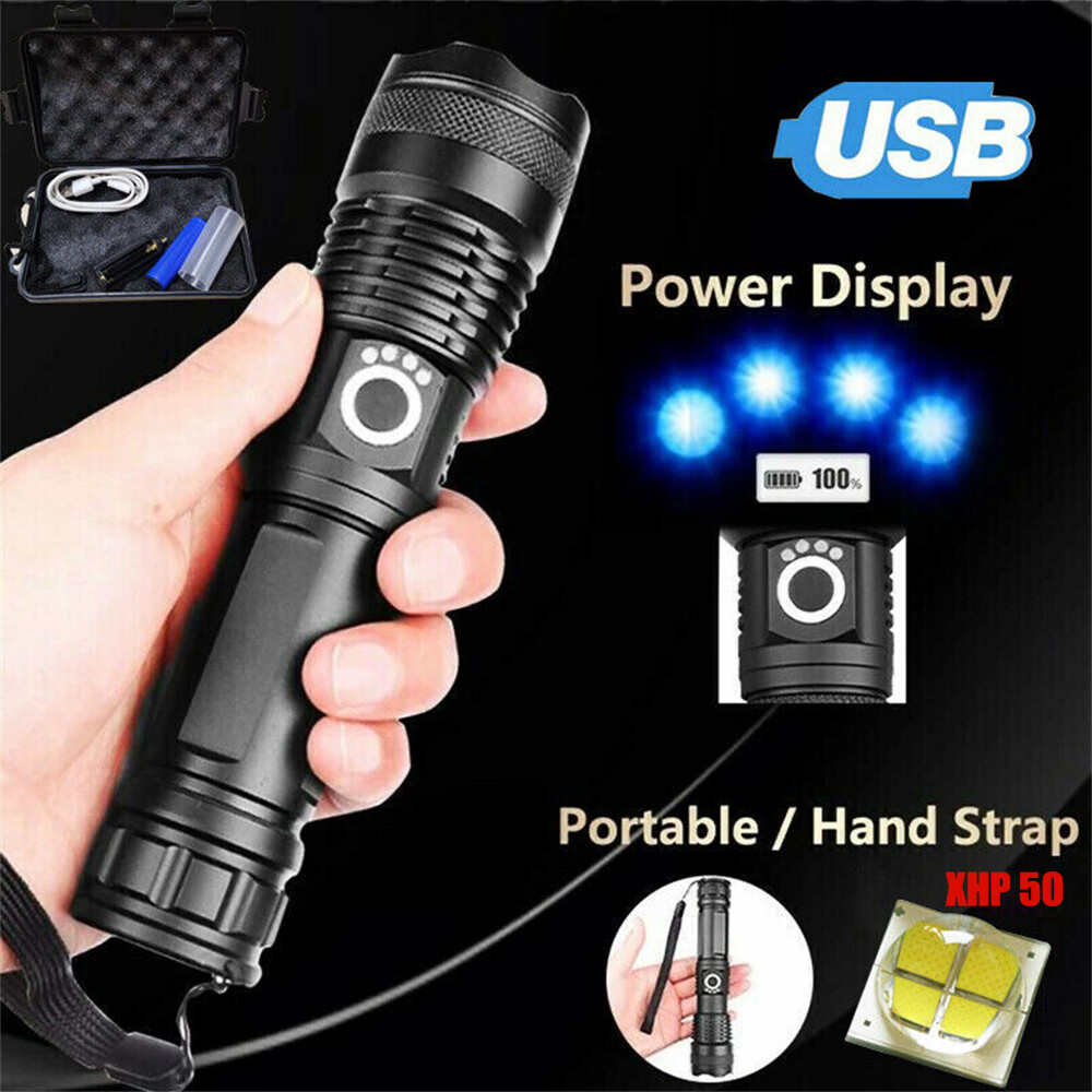 12000000LM Super Bright LED Tactical Flashlight Rechargeable Work Light w/ Box