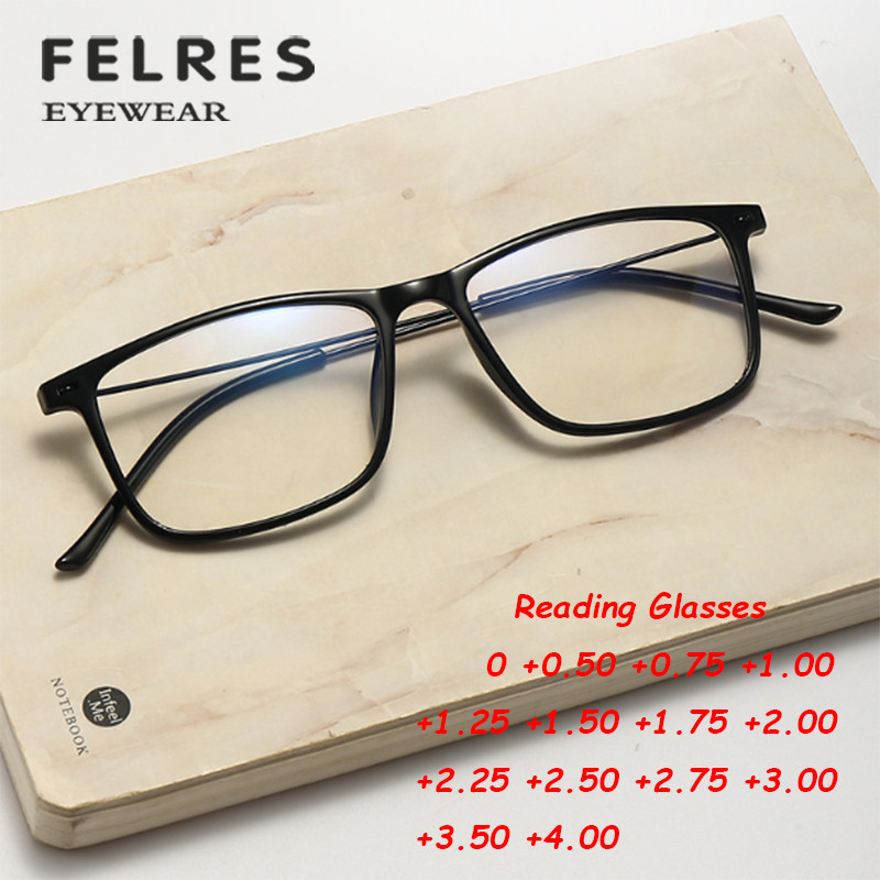 Men Square Small Frame Reading Glasses Blue Light Blocking Presbyopic Readers