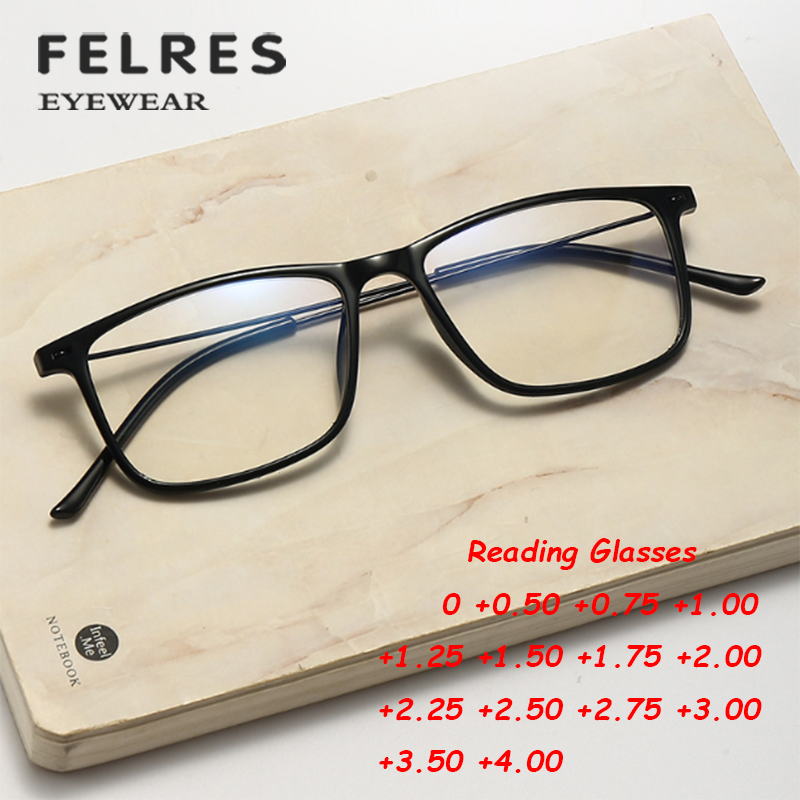 Men Square Small Frame Reading Glasses Blue Light Blocking Presbyopic Readers