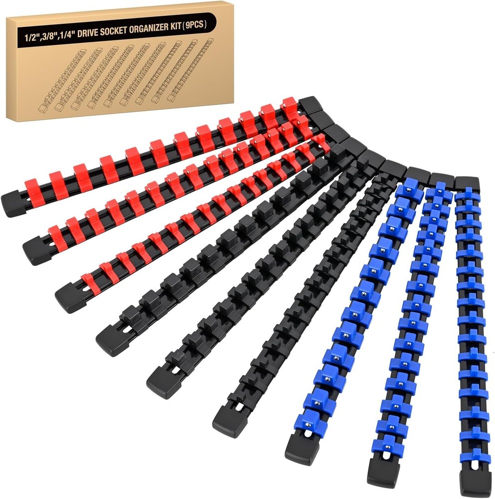 Socket Organizer ABS Socket Holder Set 1/4" 3/8" 1/2" Drive Socket Rail Holders