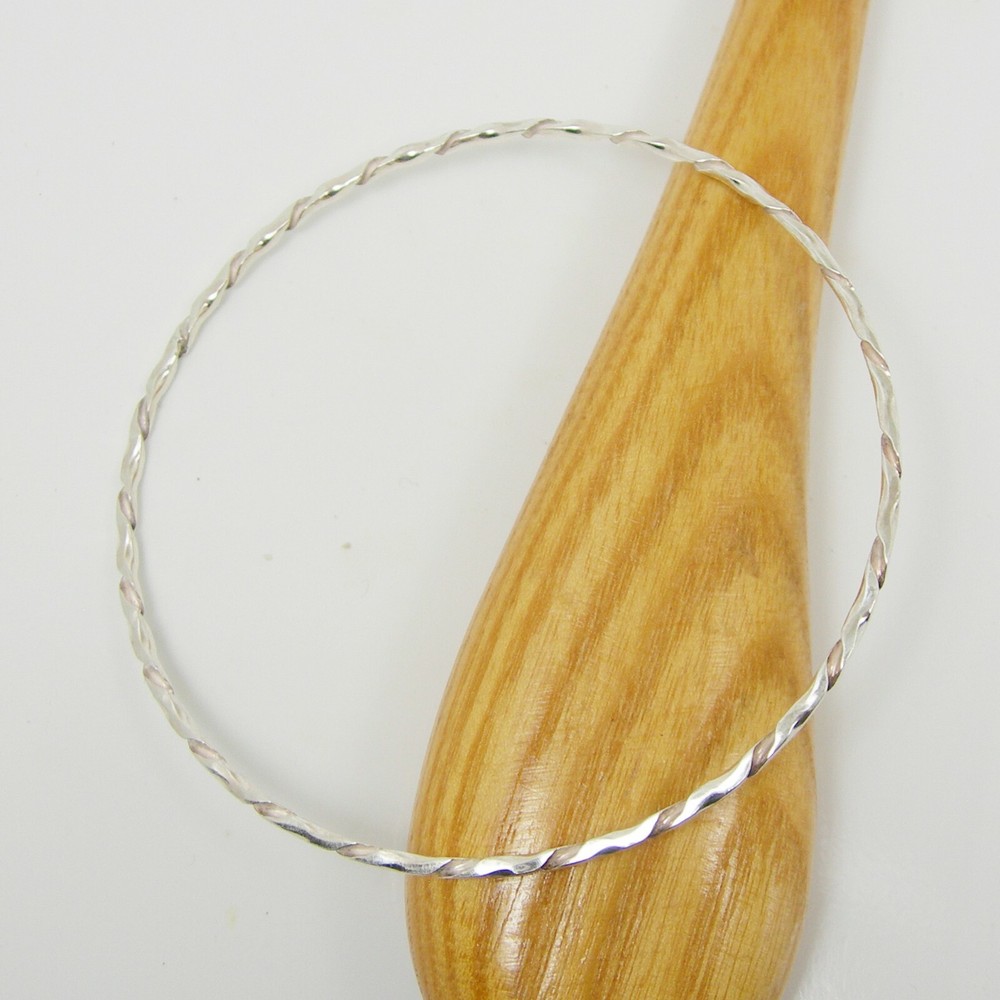 Twisted Single Wire Solid Bangle Genuine 925 Sterling Silver - B400
