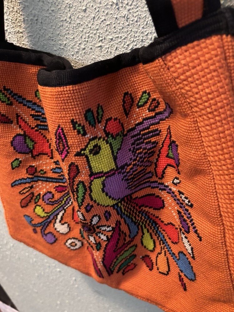 Needlepoint “Two Birds” Canvas Tote Bag