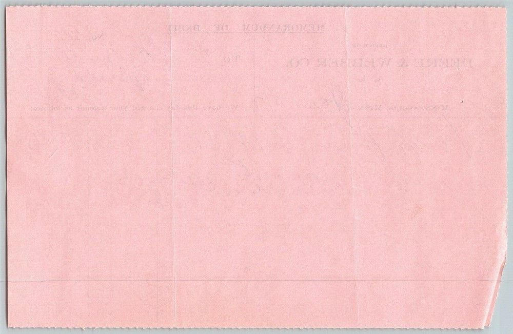 Scarce 1907 John Deere / Deere & Webber Debit Memo #12620