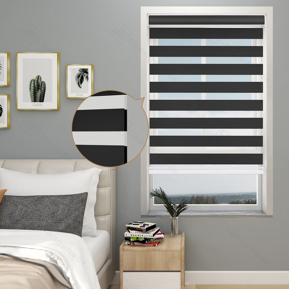 Customized 85% Blackout Cordless Dual Layer Zebra Shades Roller Blinds
